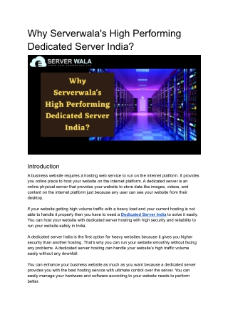 Why Serverwala's High Performing Dedicated Server India_