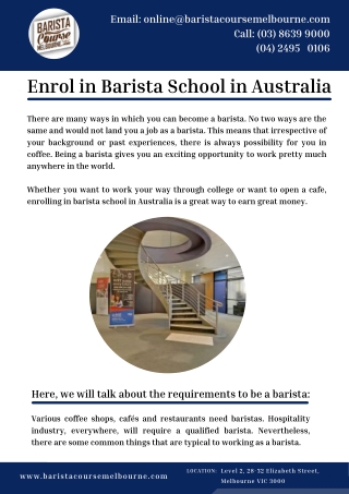 Enrol in Barista School in Australia
