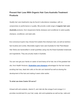 Organic Hair Care Australia Treatment Products