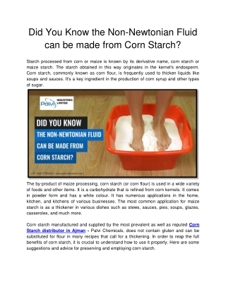 Did You Know the Non-Newtonian Fluid can be made from Corn Starch?