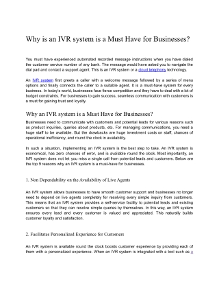 Why is an IVR system is a Must Have for Businesses