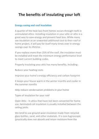 The benefits of insulating your loft