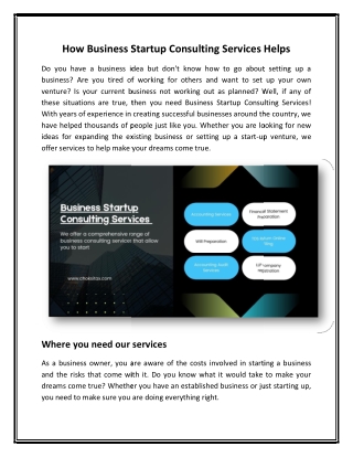 How Business Startup Consulting Services Helps
