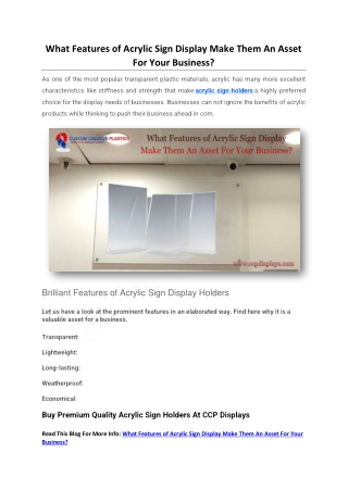 What Features of Acrylic Sign Display Make Them An Asset For Your Business?