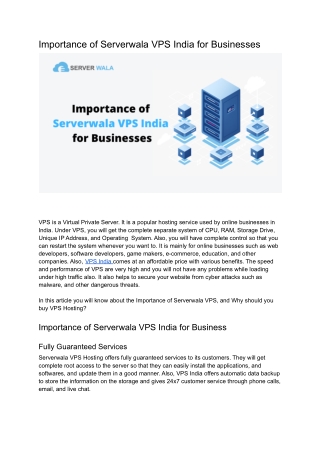 Importance of Serverwala VPS India for Businesses