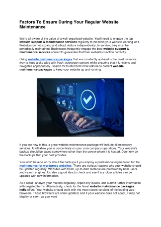 Factors To Ensure During Your Regular Website Maintenance