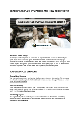 DEAD SPARK PLUG SYMPTOMS AND HOW TO DETECT IT
