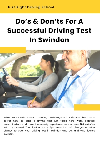 Do’s & Don’ts For A Successful Driving Test In Swindon