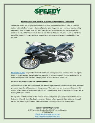 Motor Bike Couriers Services by Experts at Speedy Same Day Courier
