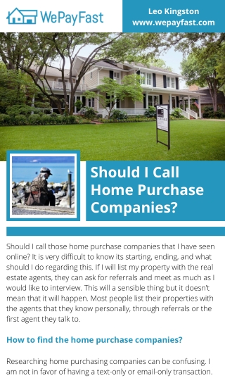 Should I Call Home Purchase Companies -