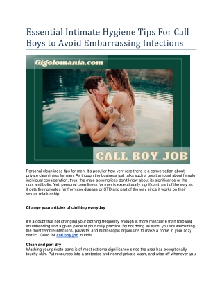 Essential Intimate Hygiene Tips For Call Boys to Avoid Embarrassing Infections