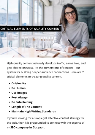 CRITICAL ELEMENTS OF QUALITY CONTENT