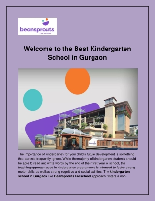 Welcome to the Best Kindergarten School in Gurgaon