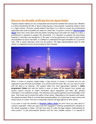 Discover the Benefits of Hiring Escrow Agent Dubai