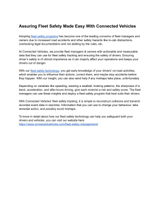 Assuring Fleet Safety Made Easy With Connected Vehicles