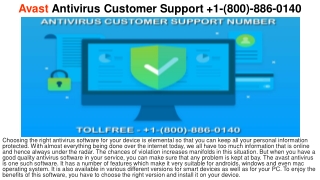 Avast Antivirus Customer Care  1(800) 886 0140