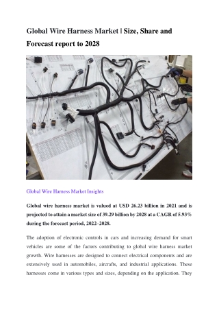 Global Wire Harness Market | Size, Share and Forecast report to 2028