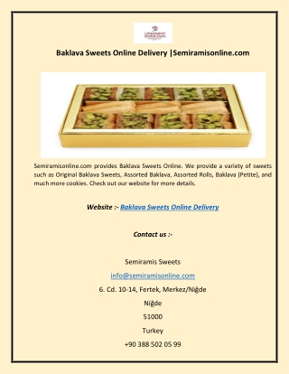 Baklava Sweets Online Delivery Semiramisonline