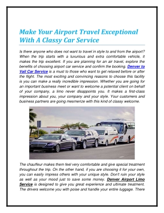 Make Your Airport Travel Exceptional With A Classy Car Service