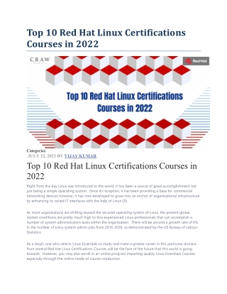 Top 10 Red Hat Linux Certifications Courses in 2022