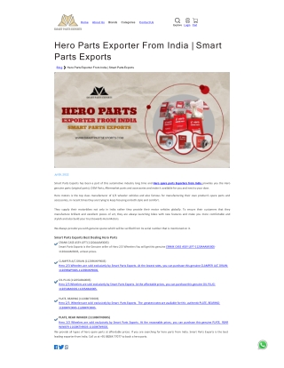 Hero Parts Exporter From India  Smart Parts Exports