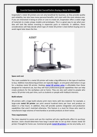 Essential Questions to Ask Yourself before Buying a Metal 3D Printer