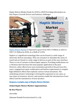 Haptic Motors Market Size, Share, Application, Forecast By 2030