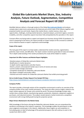 Bio-Lubricants Market Share, Size, Industry Analysis, Future Outlook, Segmentation, Competitive Analysis and Forecast Re