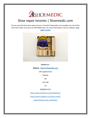 Shoe repair toronto | Shoemedic.com