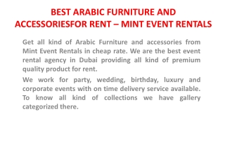 BEST ARABIC FURNITURE AND ACCESSORIES FOR RENT – MINT EVENT RENTALS