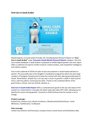 Saudi Arabia Oral Care market Research Report 2021-2027