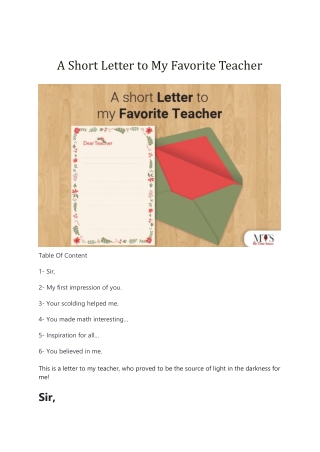 A Short Letter to My Favorite Teacher