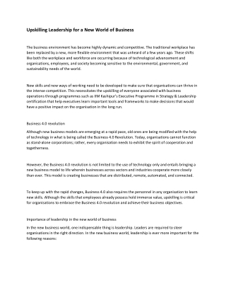 Upskilling Leadership for a New World of Business