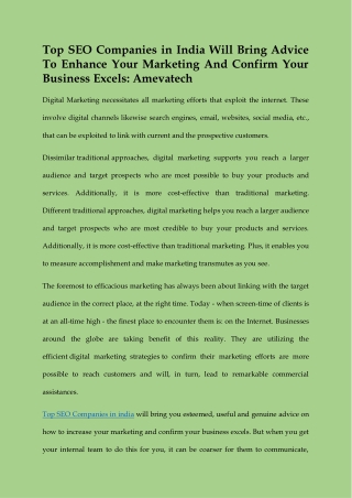 Top SEO Services Company In India : Ameva Tech