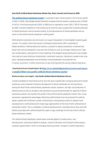 Asia-Pacific Artificial Blood Substitutes Market Size, Share, Growth and Forecast to 2028