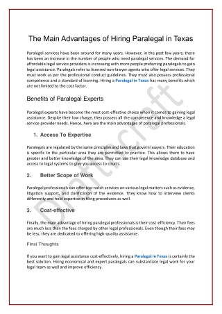 The Main Advantages Of Hiring Paralegal In Texas