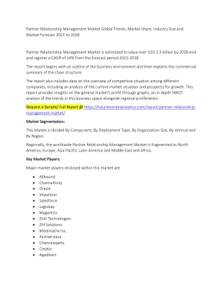 Partner Relationship Management Market Trends, Market Share, Industry Size, Growth, and Market Forecast 2021 to 2028