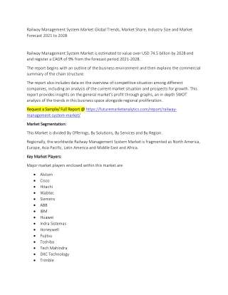 Railway Management System Market Trends, Market Share, Industry Size, Growth, and Market Forecast 2021 to 2028