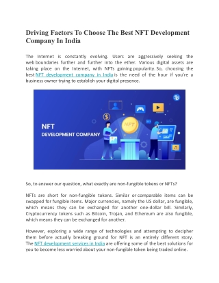 Driving Factors To Choose The Best NFT Development Company In India