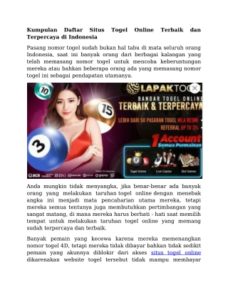 LapakTogel  Daftar Situs Togel Online Terbaik dan Terpercaya