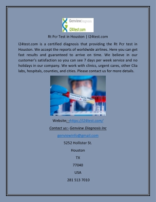 Rt Pcr Test in Houston  I24test