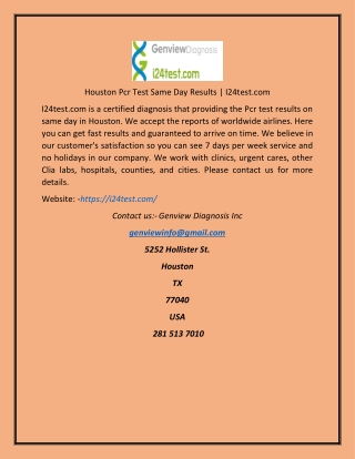 Houston Pcr Test Same Day Results  I24test