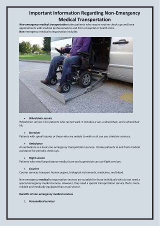 Important Information Regarding Non-Emergency Medical Transportation