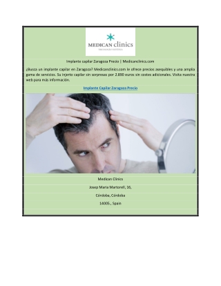 Implante capilar Zaragoza Precio | Medicanclinics.com