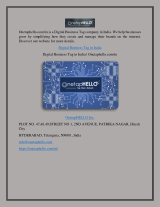 Digital Business Tag in India | Onetaphello.com/in