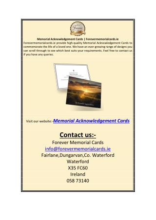 Memorial Acknowledgement Cards | Forevermemorialcards.ie