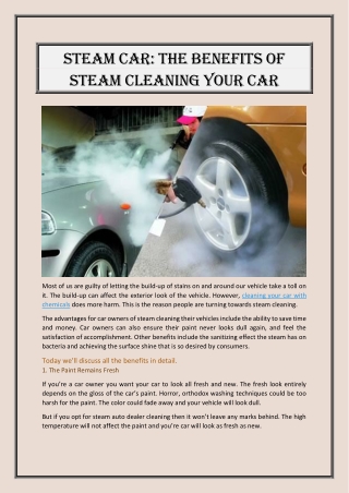 Steam Car - The Benefits of Steam Cleaning Your Car