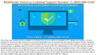 Bitdefender Antivirus Customer Support Number  1(800) 886 0140