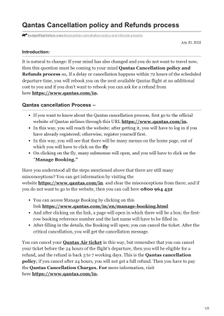Qantas Cancellation policy and Refunds process