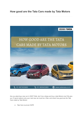 How good are the Tata Cars made by Tata Motors